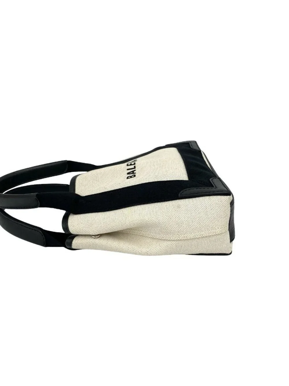 Balenciaga Navy Cabas S Canvas Leather 2-Way Shoulder Bag Black Ivory